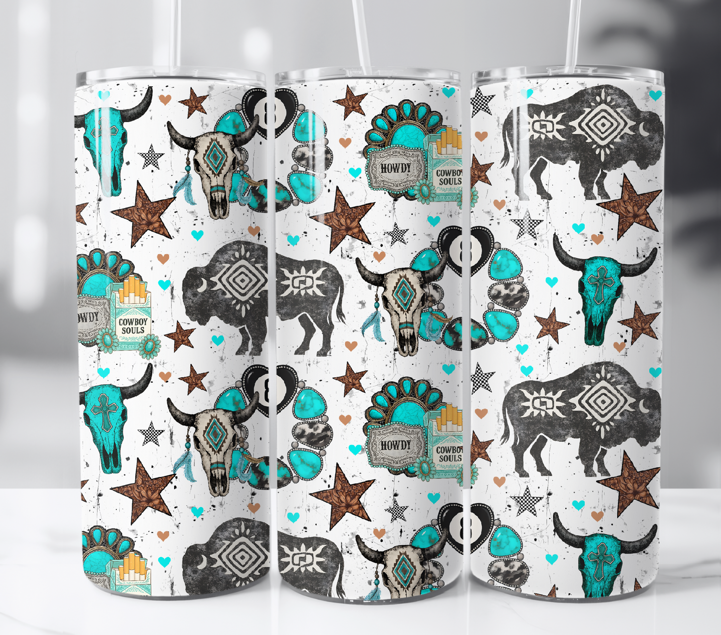 Western Buffalo & Turquoise 20oz Skinny Tumbler Sublimation Print
