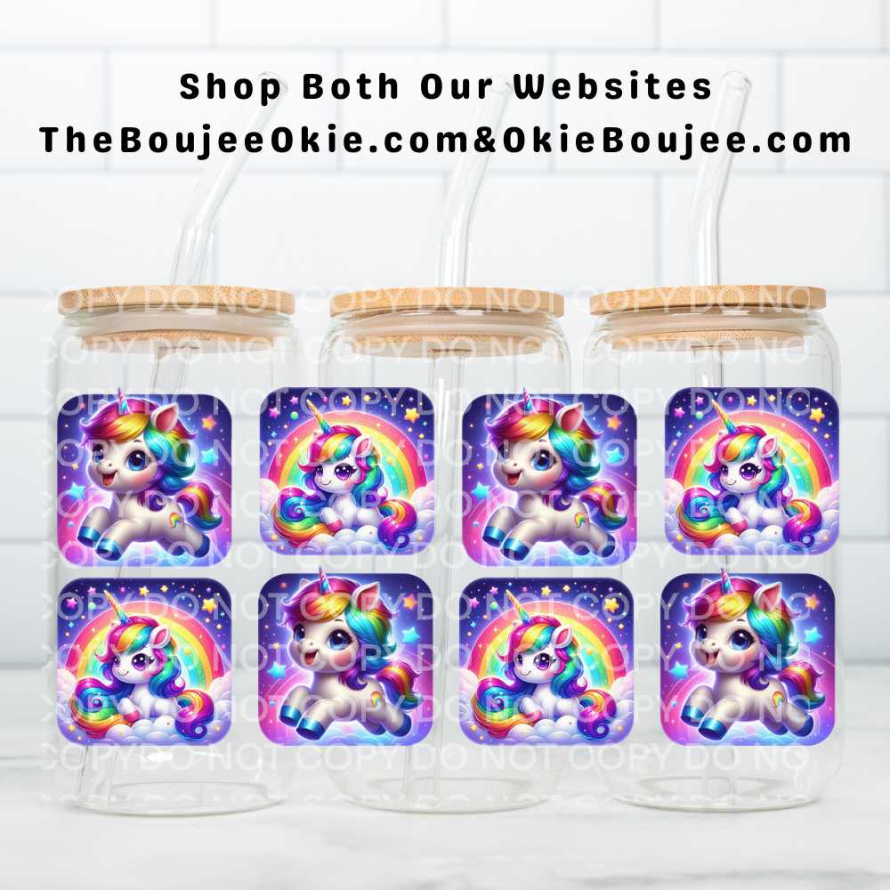 Unicorns UV DTF Wrap Or Elements & Clip Art Sheet – Double Sided Cup Wrap Size