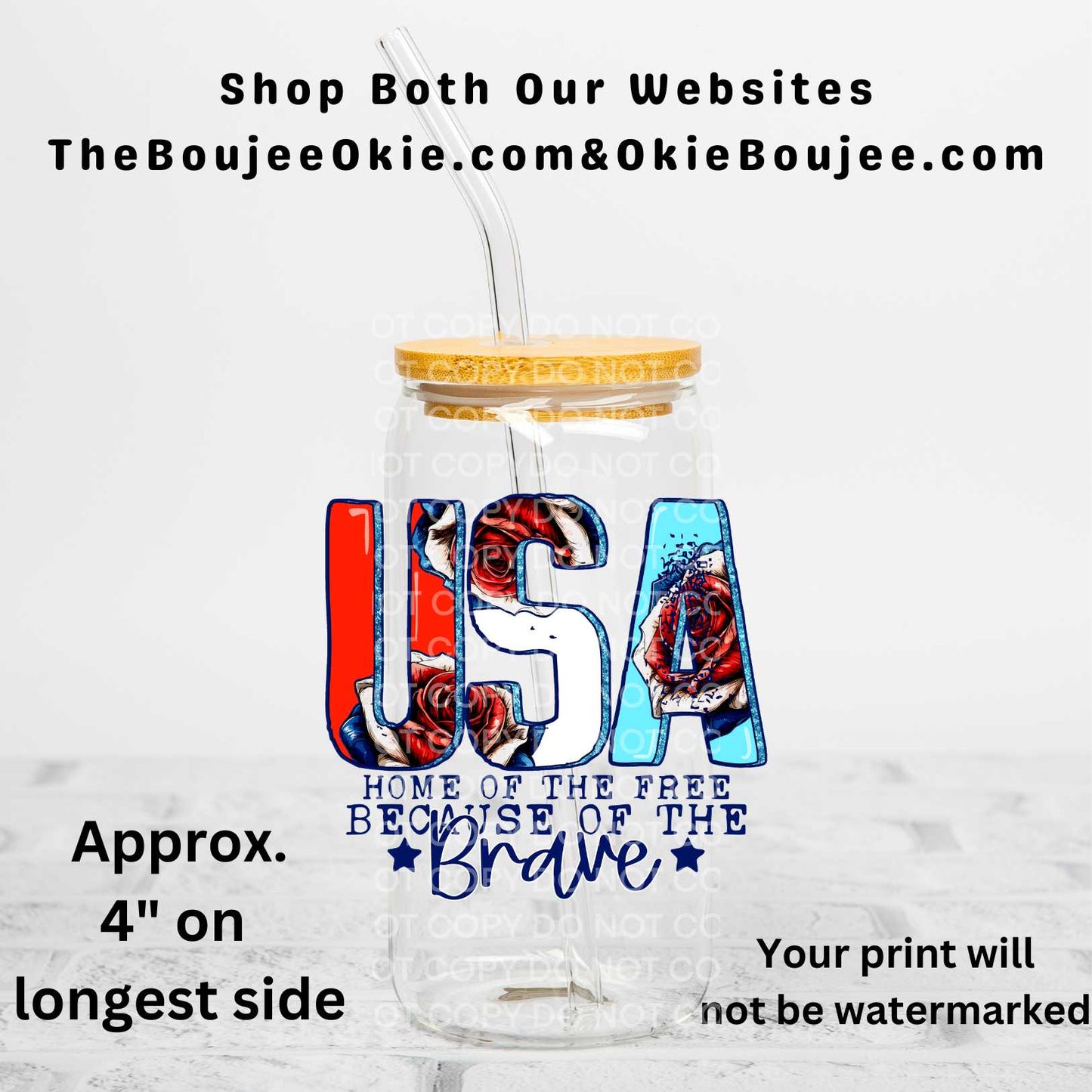 USA Home Of The Free Because Of The Brave Uv Dtf Decal Double Sided