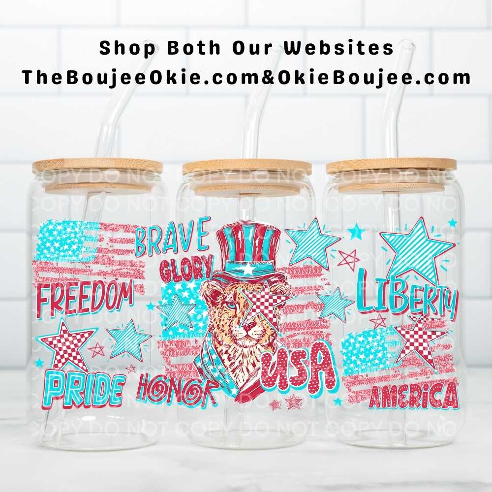 USA Tiger America Liberty Glory Freedom Uv Dtf Cup Wrap Double Sided