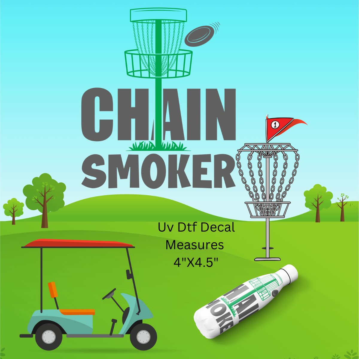 Uv Dtf Decal Disc Golf Chain Smoker Water Bottle Decal | Hip Sip Trucker Tumbler Water Bottle Plastic Cups