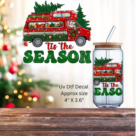 Uv Dtf  Decal Christmas Tis The Season Santa Van | Christmas