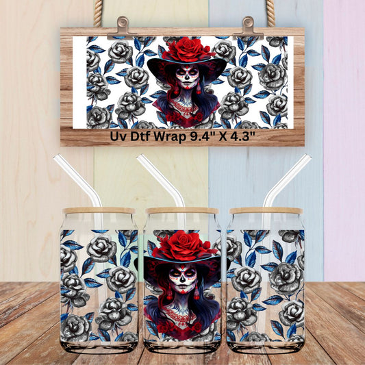 Uv Dtf Cup Wrap Catrina | Blue | Day of the Dead |