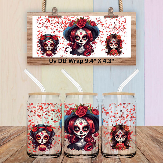 Uv Dtf Cup Wrap Catrina | Red | Day of the Dead |