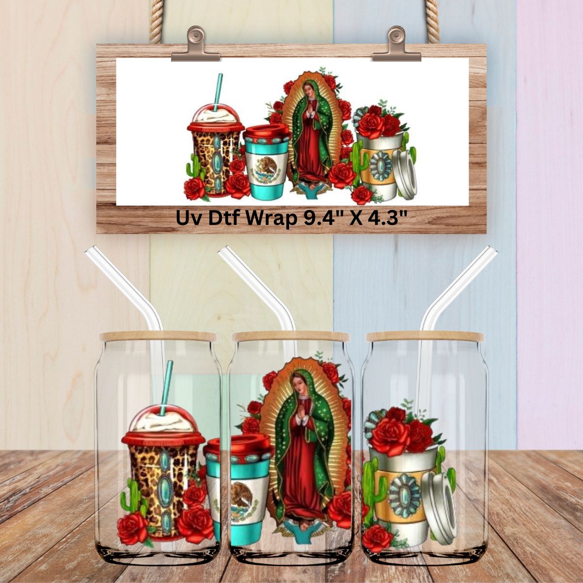 Uv Dtf Wrap Virgin Mother Mary Coffees Western style design