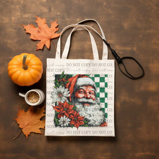 Vintage Floral Santa Tote Bag Sublimation Print