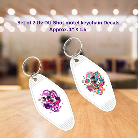 Set of 2 Uv Dtf Motel Key Chain Decals, Retro Volleyball Collage