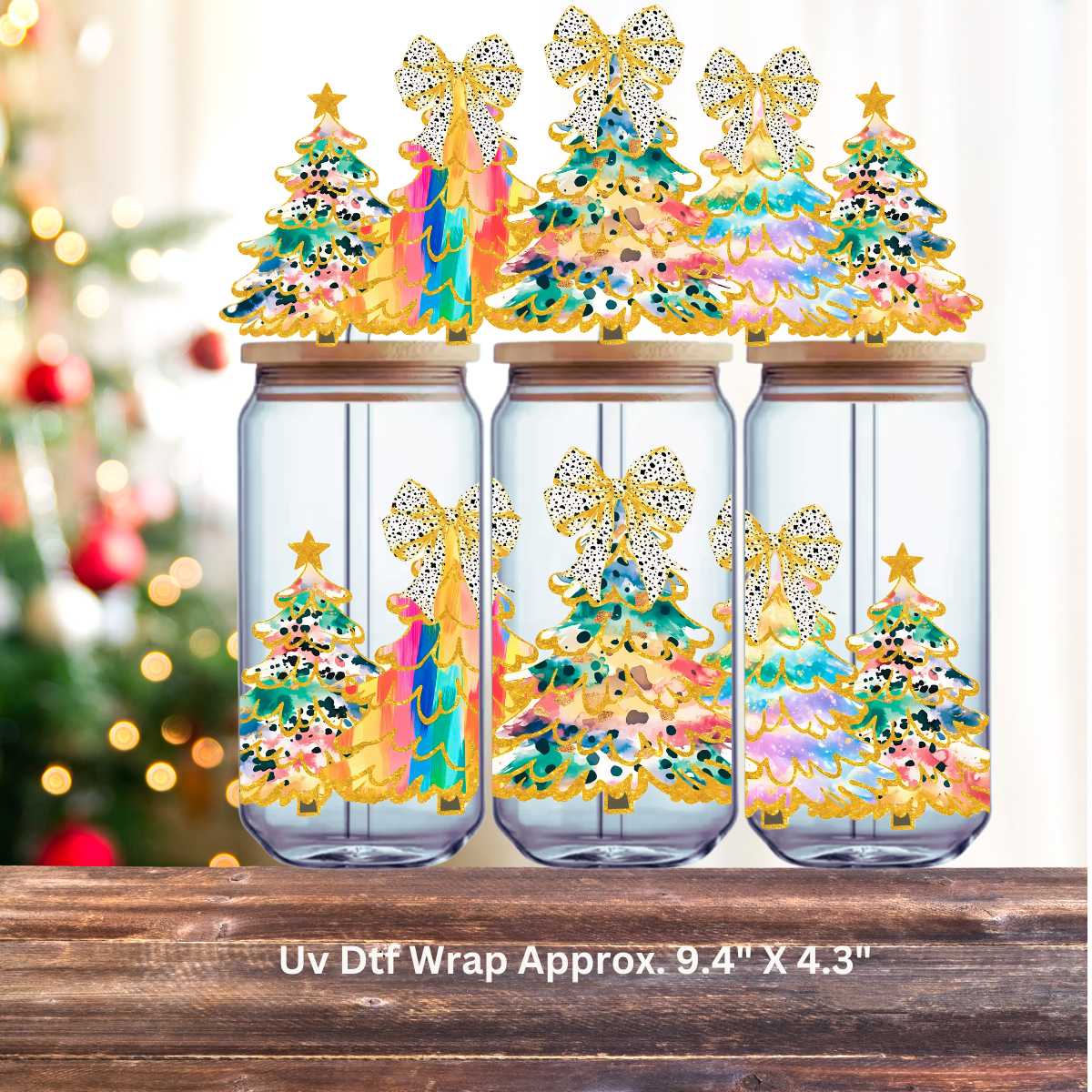 Watercolor Christmas Trees Uv Dtf Wrap