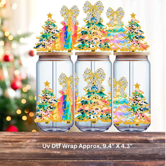 Watercolor Christmas Trees Uv Dtf Wrap