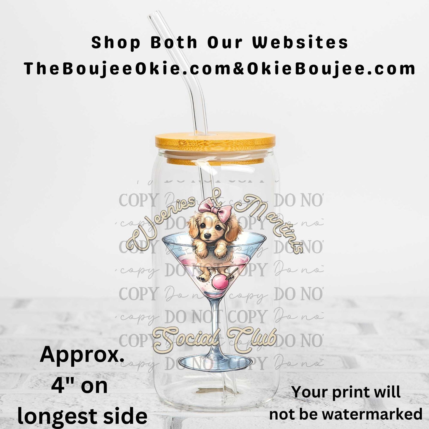 Weenies & Martinis Social Club Uv Dtf Decal Double Sided Wiener Dog