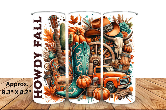 Western Howdy Fall 20oz Skinny Tumbler Sublimation Print