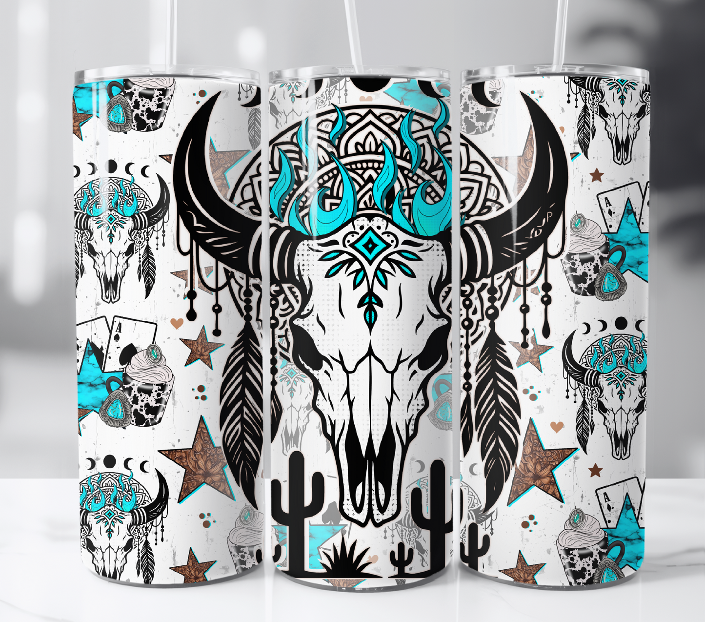 Western Skull 20oz Skinny Tumbler Sublimation Print