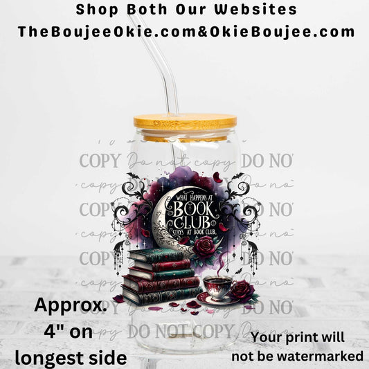 What Happens At Book Club Stays At Book Club Uv Dtf Decal Double Sided