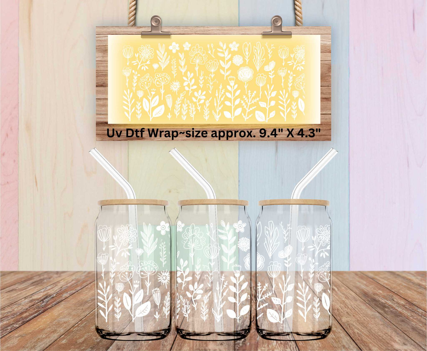 Uv Dtf Wrap White Wildflower Stems | Double Sided Floral Stems Flower