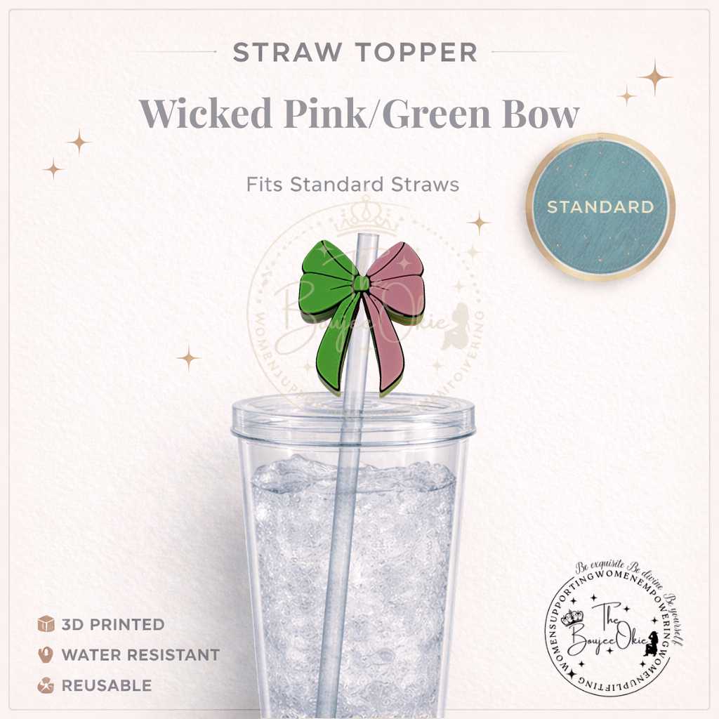 Green/Pink Bow Straw Topper For Standard Straws