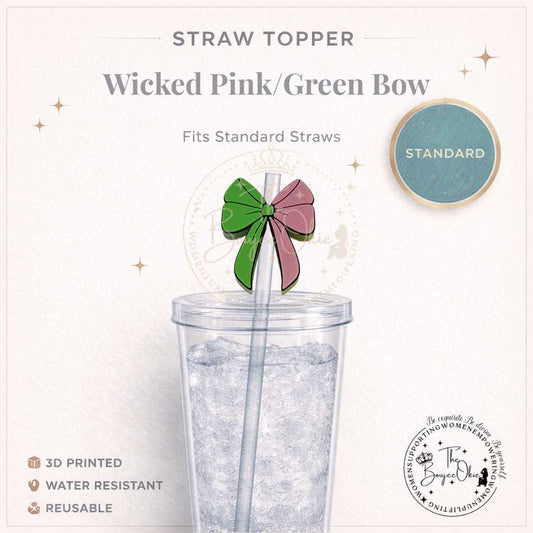 Green/Pink Bow Straw Topper For Standard Straws