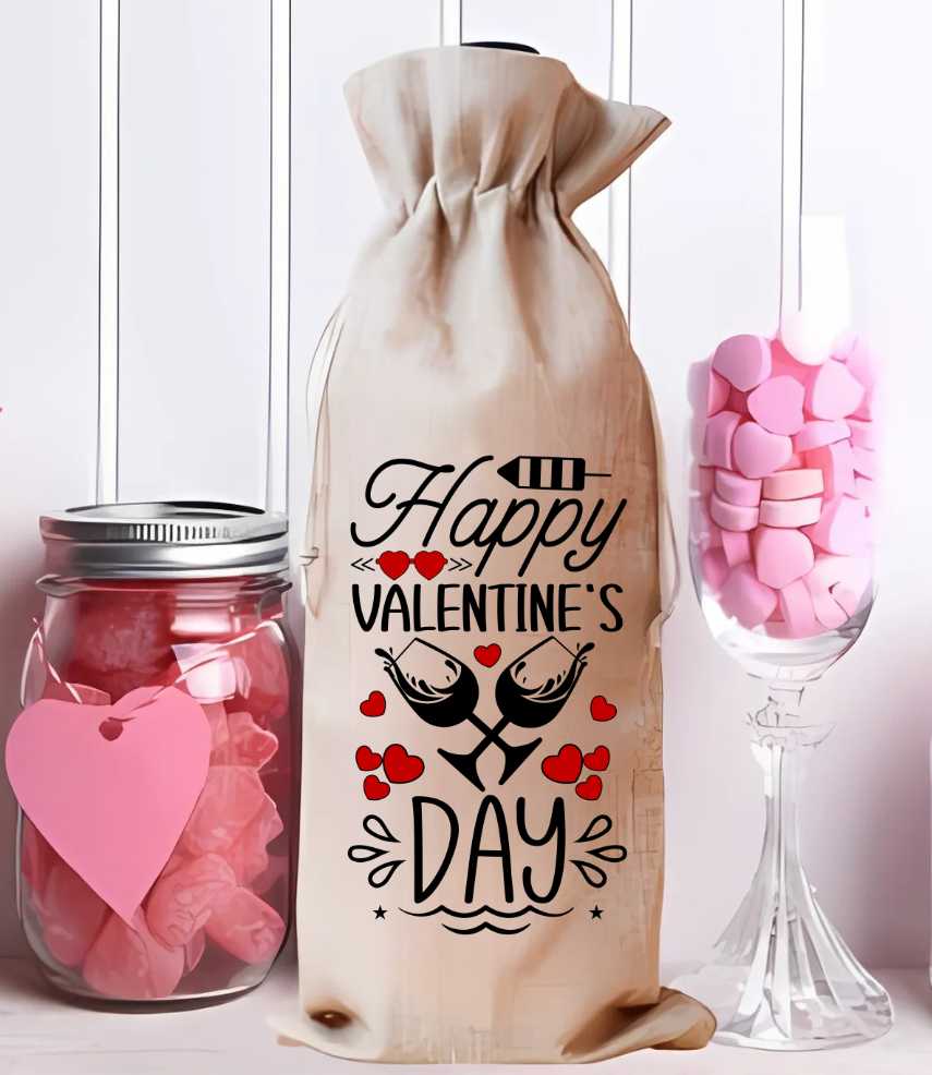 Happy Valentine's Day Wine Bag Sublimation Print