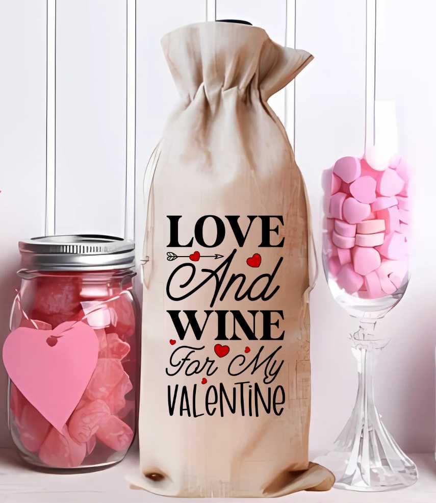 Love And Wine For My Valentine Wine Bag Sublimation Print