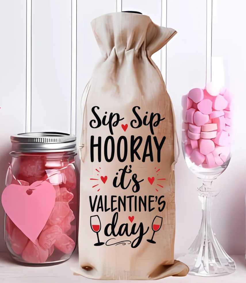 Sip Sip Hooray It's Valentine's Day~ Wine Bag Sublimation Print