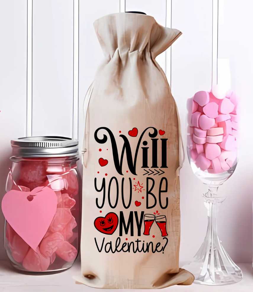 Will You Be My Valentine Wine Bag Sublimation Print