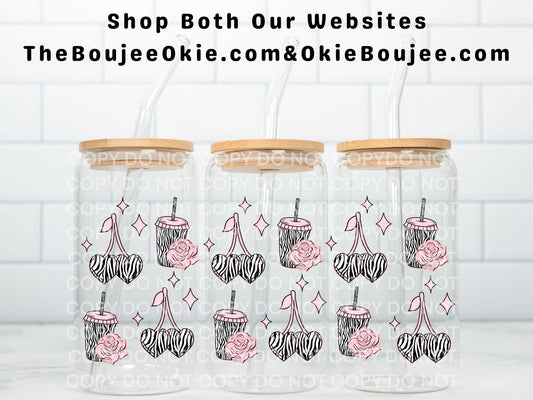 Coffees Roses & Zebra Heart Cherries Uv Dtf Wrap Double Sided